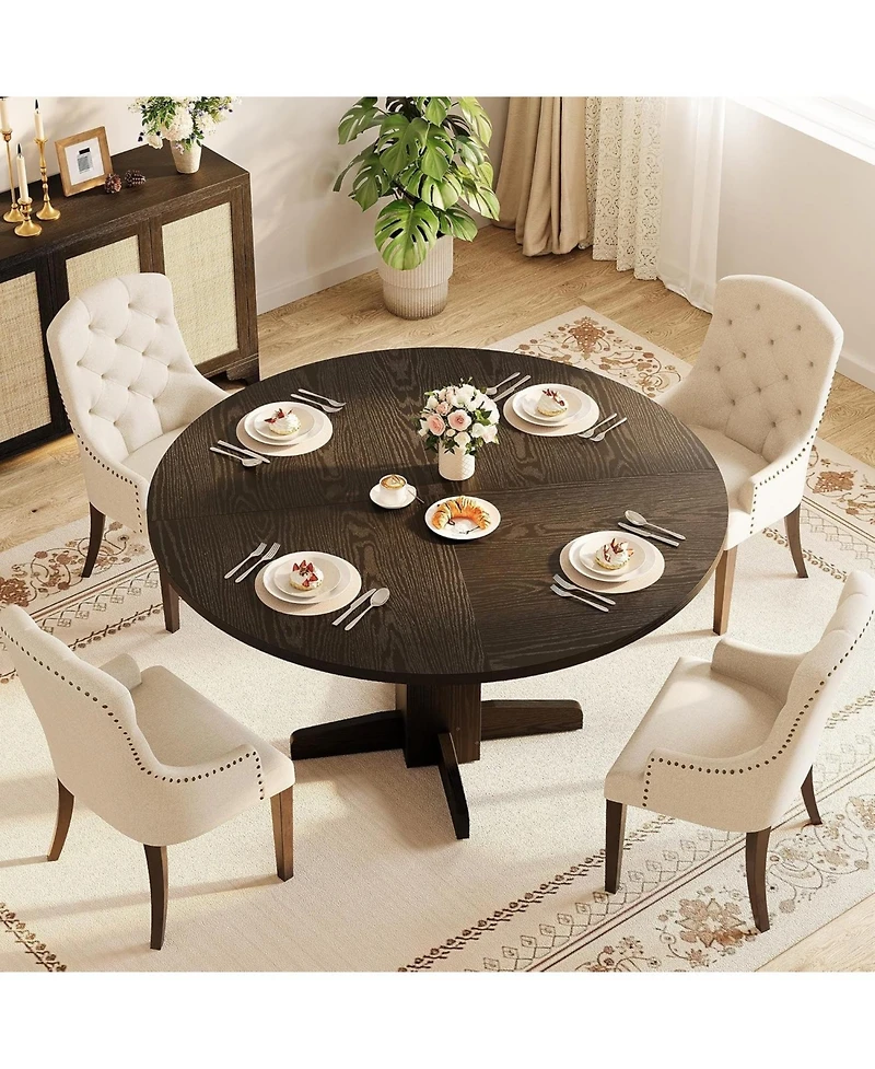 gaomon Round Dining Table for 4-6, Farmhouse Style with Pedestal Base for Living or Dining Room