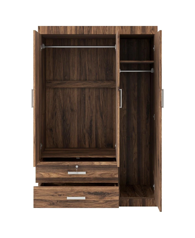 Streamdale Furniture 3-Door Storage Armoire with 2 Drawers and 2 Hanging Rods