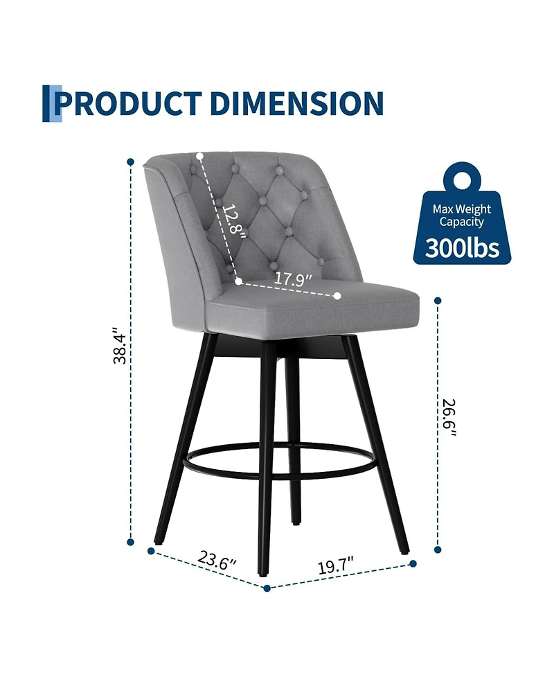 gaomon Set of 6 Upholstered Swivel Counter Stools with Backrest