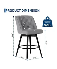 gaomon Set of 6 Upholstered Swivel Counter Stools with Backrest