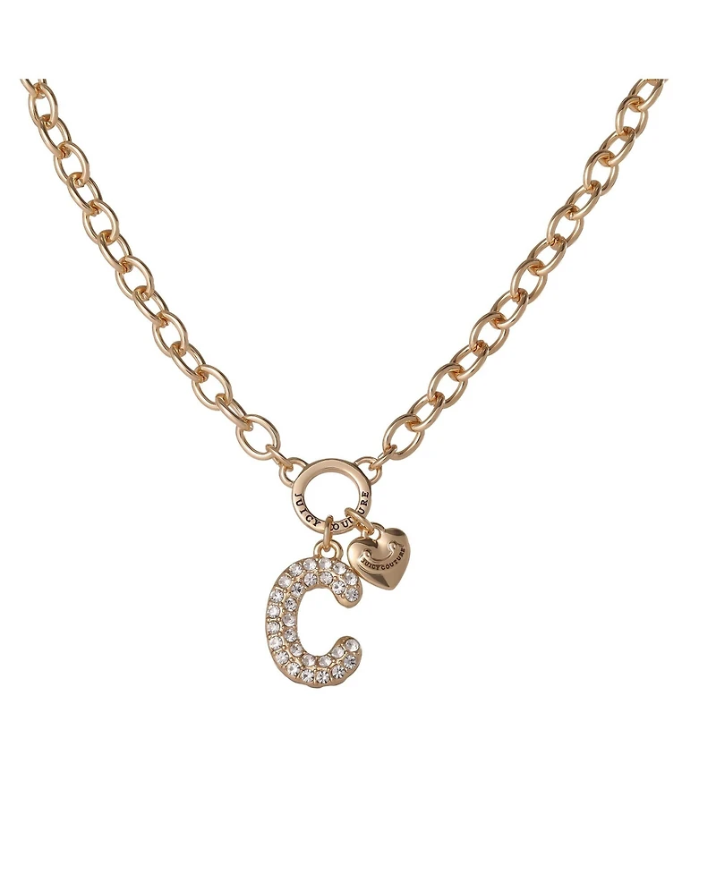 Juicy Couture Bubble Letter Necklace for Women with Clear Stones 18"+2
