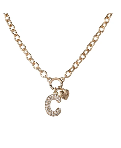 Juicy Couture Bubble Letter Necklace for Women with Clear Stones 18"+2