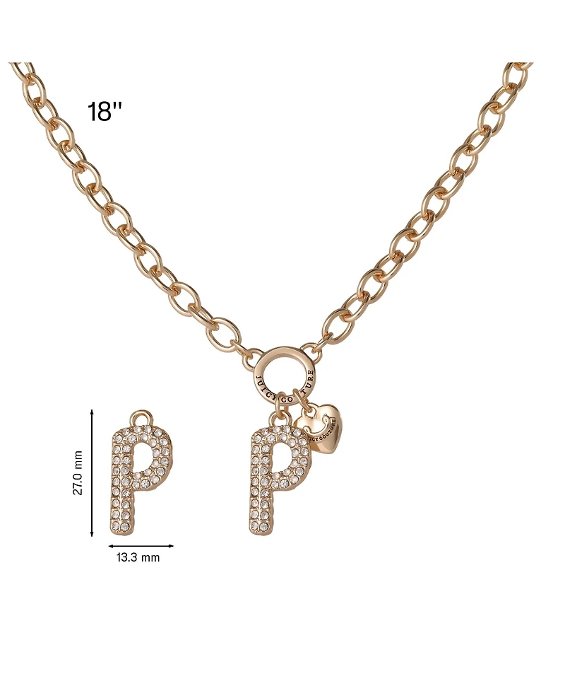 Juicy Couture Bubble Letter Necklace for Women with Clear Stones 18"+2", Chunky Initial Necklace