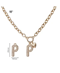 Juicy Couture Bubble Letter Necklace for Women with Clear Stones 18"+2", Chunky Initial Necklace