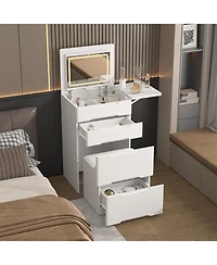 Homsee 20-Inch Vanity Table with Led Mirror and Storage Drawers - Makeup Desk with Foldable Side Table and Stool