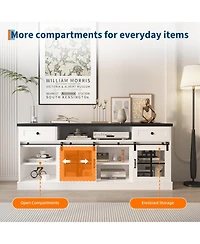 gaomon Farmhouse Tv Stand for 75 Inch TVs Entertainment Center, Storage Drawers, Adjustable Shelves, Barn Doors, Led Lights, Media Console