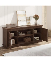 gaomon Farmhouse Tv Stand for 65/70 Inch TVs, 65 in Long Entertainment Center with 2 Door and Open Storage Shelf, Fluted Television Consoles Stands