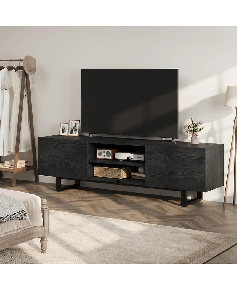 gaomon Modern Tv Stand for 65/75/80Inch Tv,70" Entertainment Center with 2 Drawers, Open Shelves, Heavy Duty Wooden Media Console with Metal Legs