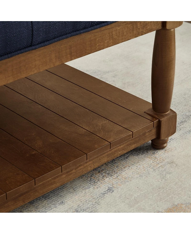 Streamdale Furniture Tufted Linen Upholstered Ottoman Coffee Table with Wood Shelf
