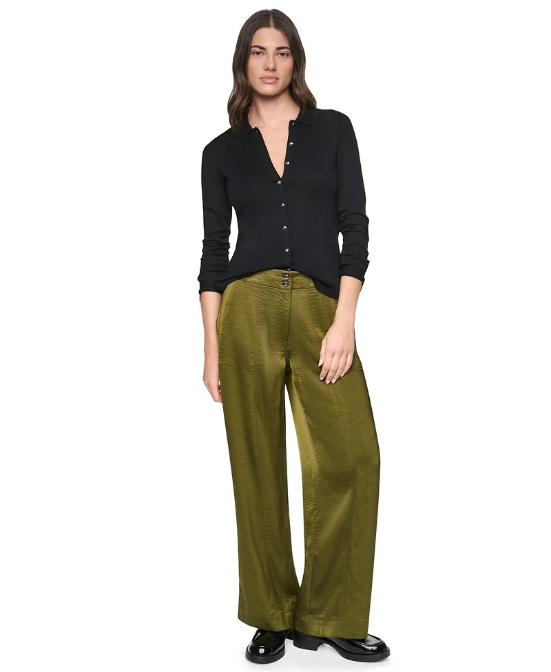 Dkny Women's Wide-Leg Double-Button Front Glazed Pants