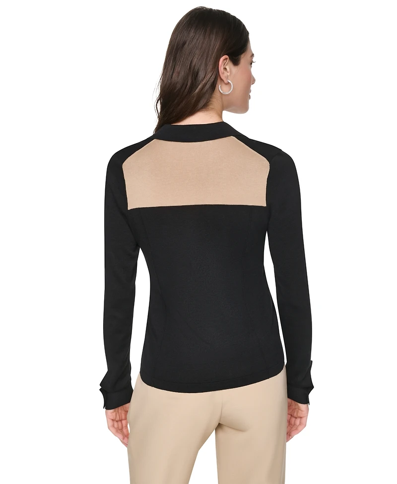 Dkny Women's Colorblock Collared Button-Up Ultralight Top
