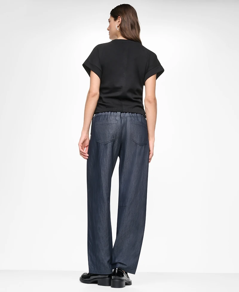 Dkny Women's Washed Heavy Cotton Side-Ruched Short-Sleeve Top