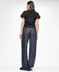 Dkny Women's Washed Heavy Cotton Side-Ruched Short-Sleeve Top