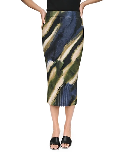 Dkny Women's Printed Rib Knit Pencil Midi Skirt