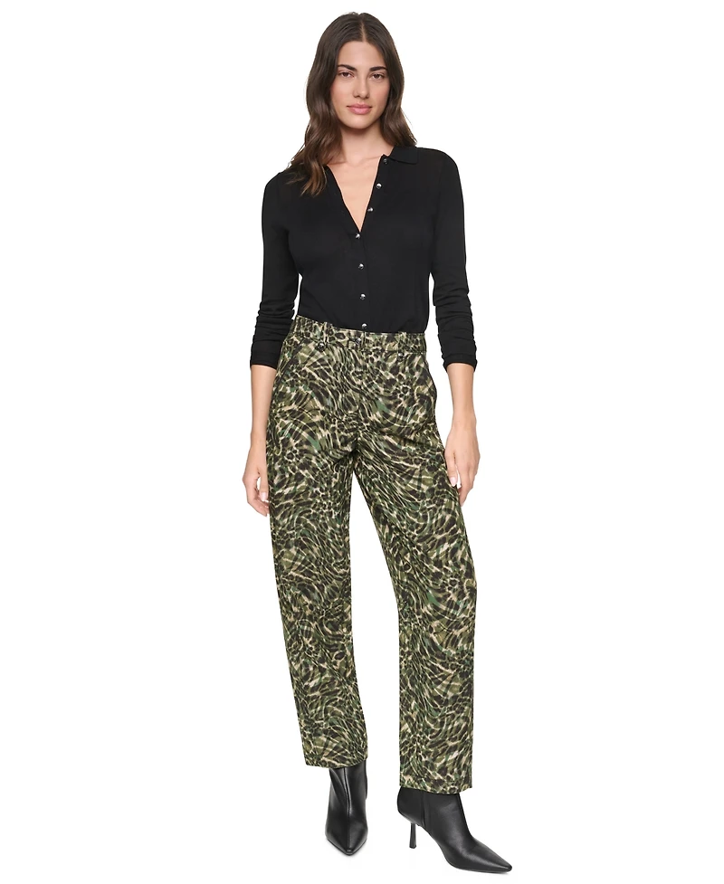 Dkny Women's Printed Sanded Twill Barrel-Leg Pants