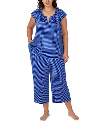 Ellen Tracy Plus Scoop Neck Top and Cropped Pajama Pants, 2-Piece Set