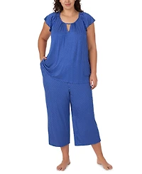 Ellen Tracy Plus Scoop Neck Top and Cropped Pajama Pants, 2-Piece Set