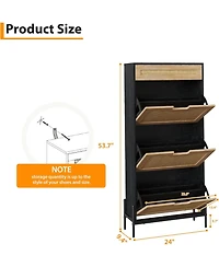 gaomon Modern Rattan 3 Flip Door Shoe Cabinet - Freestanding Entryway/Hallway Storage Organizer