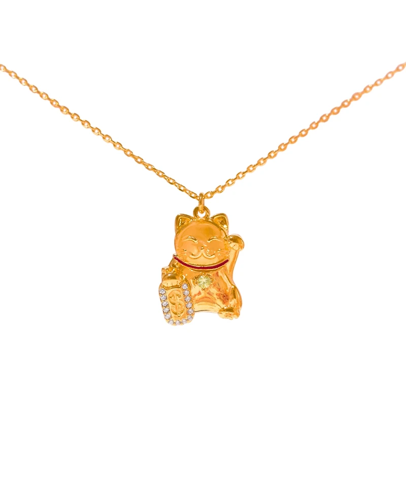 Girls Crew Crystal Lucky Cat Locket Necklace