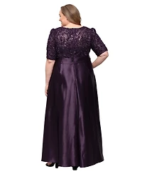 Alex Evenings Plus Lace V-Neck Short-Sleeve Ball Gown