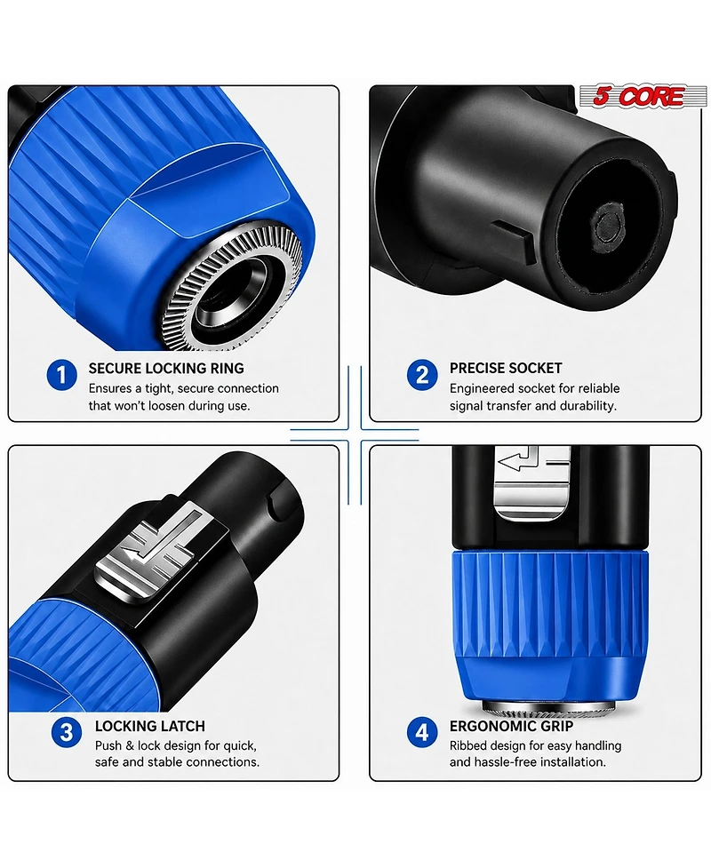 5 Core Speakon to 1/4" Twist-Lock Audio Adapter, for Speakon/1/4" Devices