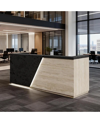 Logicfox Privacy Counter Design Modern Reception Desk with Dual Keyboard Trays and Cable Grommets