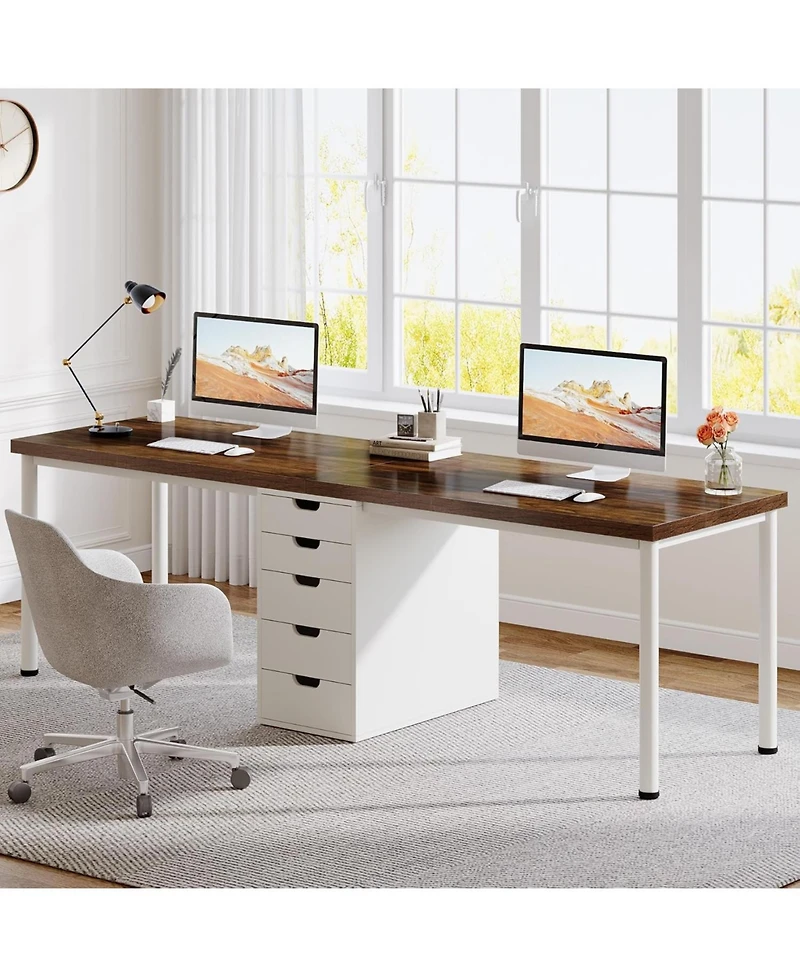 Tribesigns Two Person Computer Desk with 5 Drawers: 78.7" extra long double desk. Modern workstation for home office