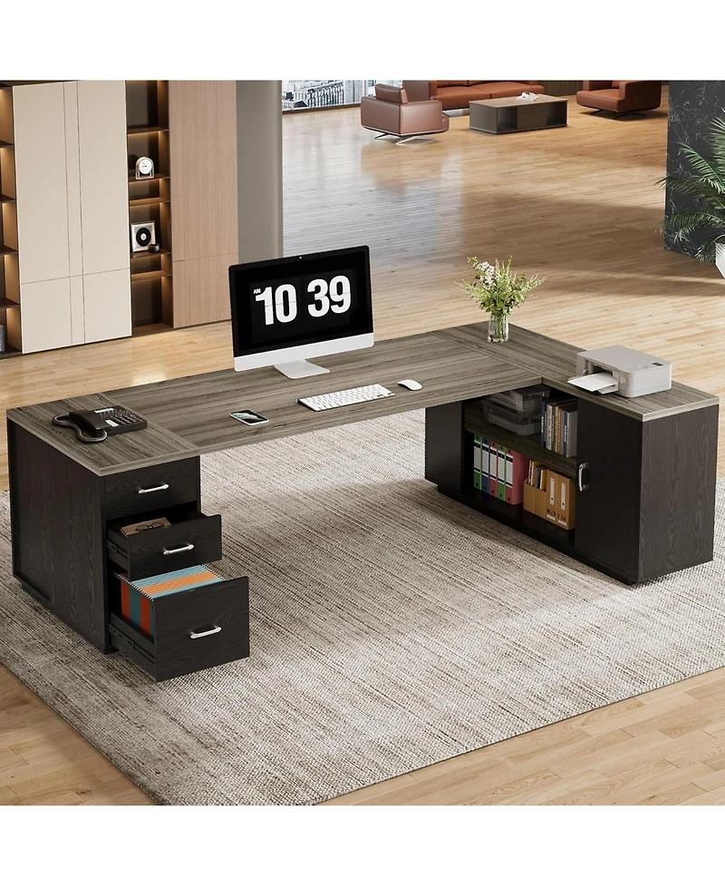 Tribesigns 85.8" L-Shaped Executive Office Desk with File Drawers and Cabinet,Large Modern Commercial Business Desk