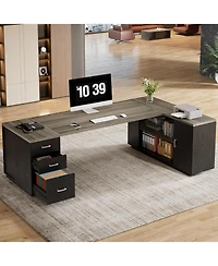 Tribesigns 85.8" L-Shaped Executive Office Desk with File Drawers and Cabinet,Large Modern Commercial Business Desk
