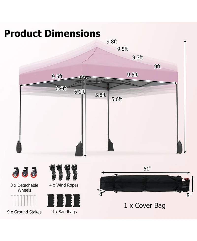 Gouun 9.5 x 9.5 Feet Pop Up Canopy Tent with Adjustable Heights and Wheeled Bag