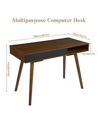 homfan Space-Saving Mid-Century Writing Desk - Computer Table with Drawer and Open Cubby - Sturdy Wood - Easy Assembly