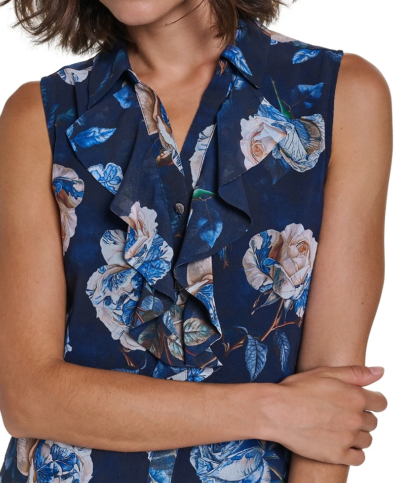 Karl Lagerfeld Paris Women's Sleeveless V-Neck Blouse