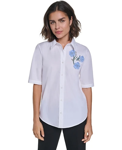 Karl Lagerfeld Paris Women's Short-Sleeve Collared Blouse