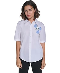Karl Lagerfeld Paris Women's Short-Sleeve Collared Blouse