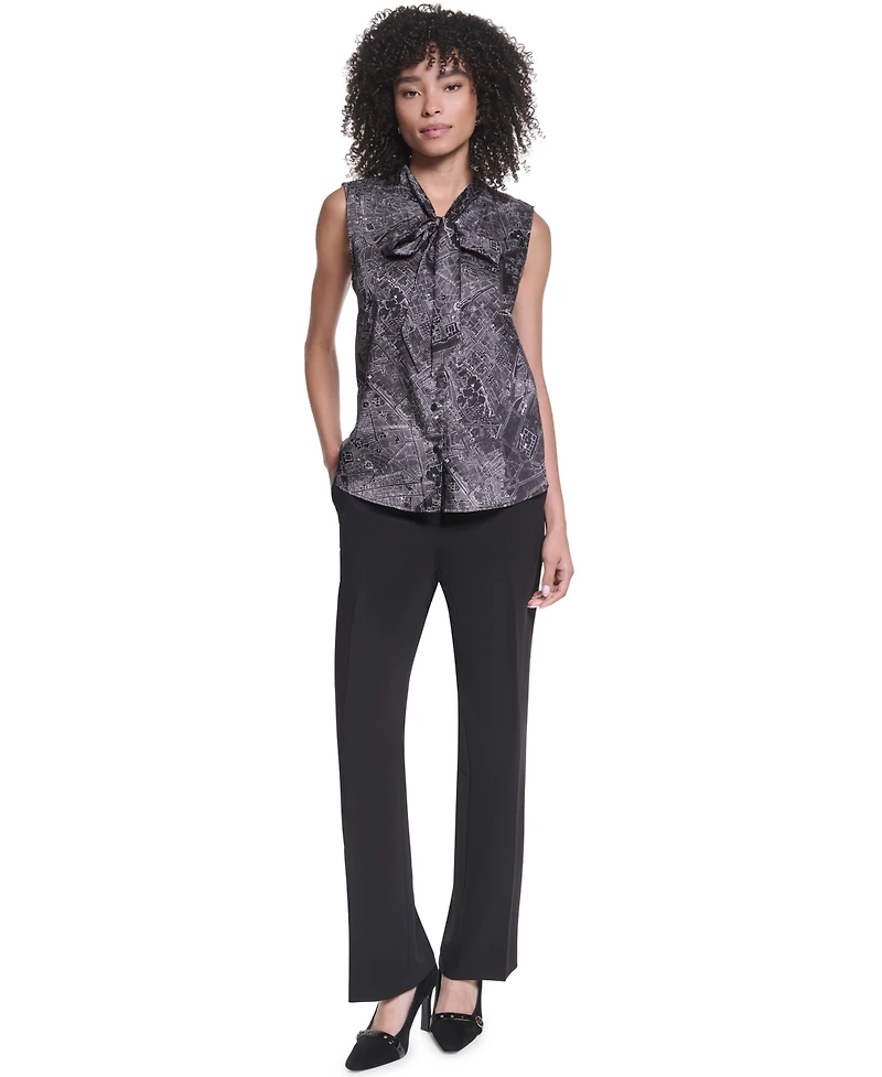 Karl Lagerfeld Paris Women's Sleeveless Mock-Neck Button-Front Blouse