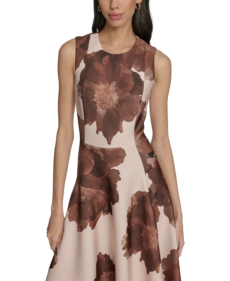 Calvin Klein Women's Printed Scuba Fit & Flare Dress
