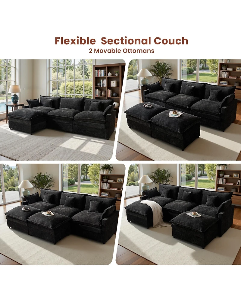 Xizzi 108" U-Shaped Modular Sectional Sofa with 2 Ottoman, Comfy Chenille Cloud Couch Deep Seat Bed 5 Pillows for Living Room, 5-Seater