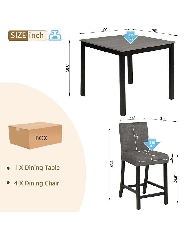Casainc 5 Piece Counter Height Table Set with 4 Chairs for Kitchen or Dining Room