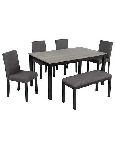Casainc 6 Piece Dining Table Set with Rectangular Table, Chairs and Bench for Dining Room