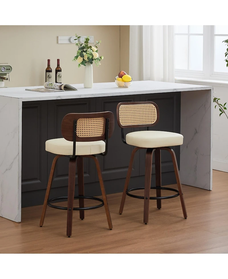 sumyeg Set of Mid-Century Modern Swivel Bar Stool with Cane Back