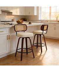 sumyeg Set of Mid-Century Modern Swivel Bar Stool with Cane Back
