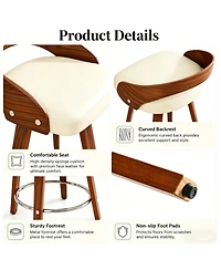 Casainc Set of 2 Swivel Wood Bar Stools with Low Back and Cushioned Seat, 25'' Height