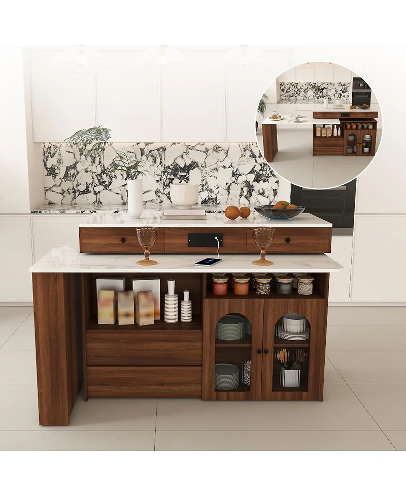 Streamdale Furniture Rotating Kitchen Island with Extendable Table and Storage