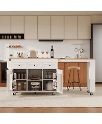Streamdale Furniture 85.5" Extendable Kitchen Island with Storage, Power Outlet, and Shelves