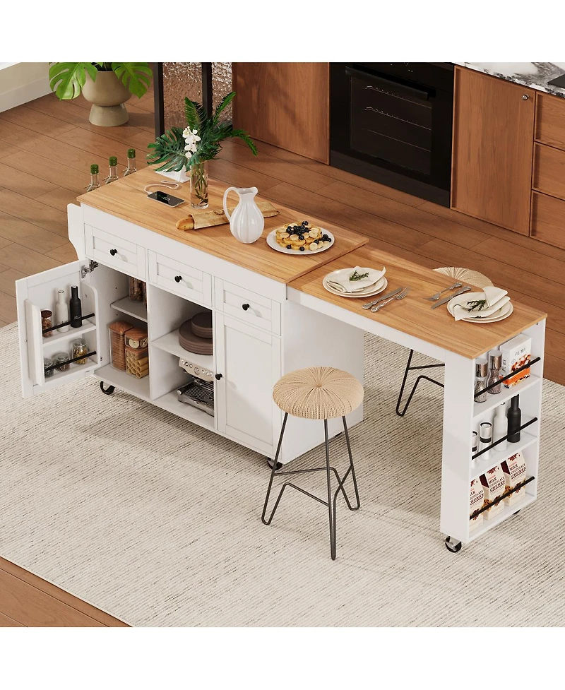 Streamdale Furniture 85.5" Extendable Kitchen Island with Storage, Power Outlet, and Shelves