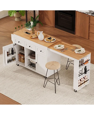 Streamdale Furniture 85.5" Extendable Kitchen Island with Storage, Power Outlet, and Shelves