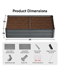 Pocassy 6x3x2feet Outdoor Metal Raised Garden Bed, Large Outdoor Planters Garden for Vegetables Flowers Herbs