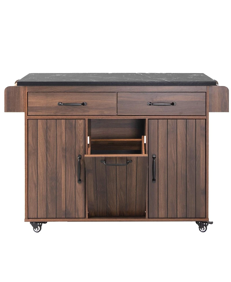 Streamdale Furniture Kitchen Island with Drop Leaf, Trash Storage, and Rolling Wheels