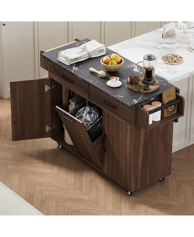 Streamdale Furniture Kitchen Island with Drop Leaf, Trash Storage, and Rolling Wheels