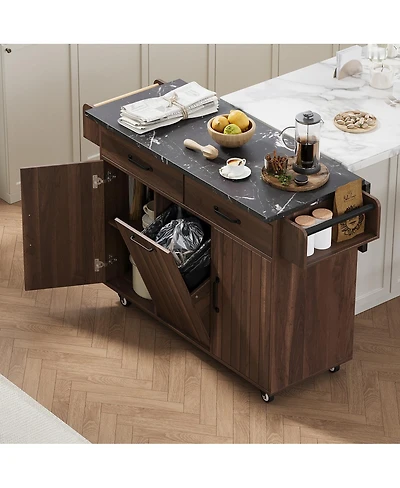 Streamdale Furniture Kitchen Island with Drop Leaf, Trash Storage, and Rolling Wheels